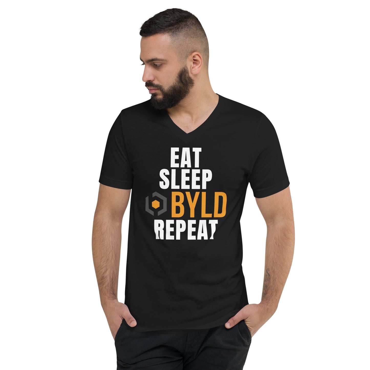 Eat Sleep BYLD Unisex Short Sleeve V-Neck T-Shirt