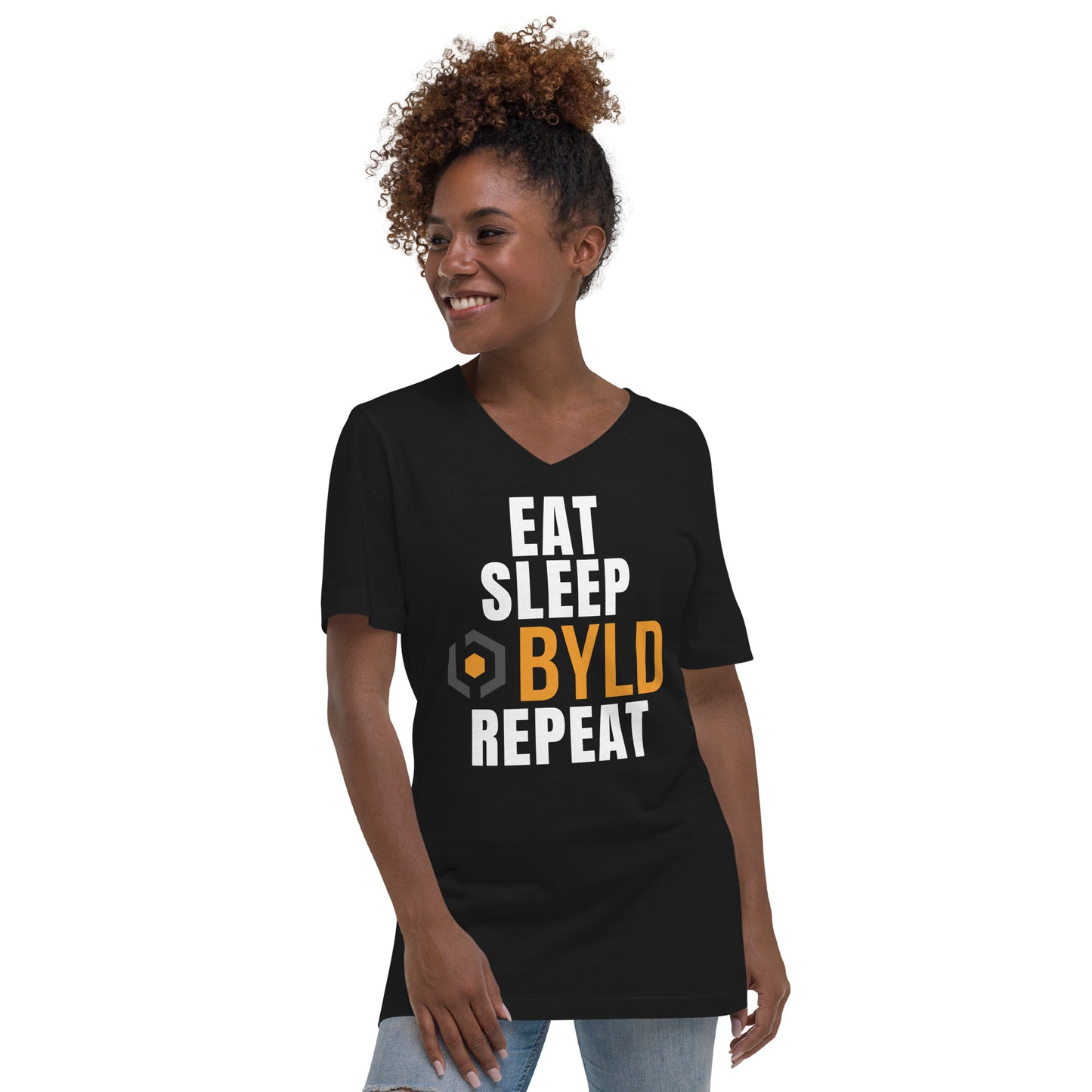 Eat Sleep BYLD Unisex Short Sleeve V-Neck T-Shirt