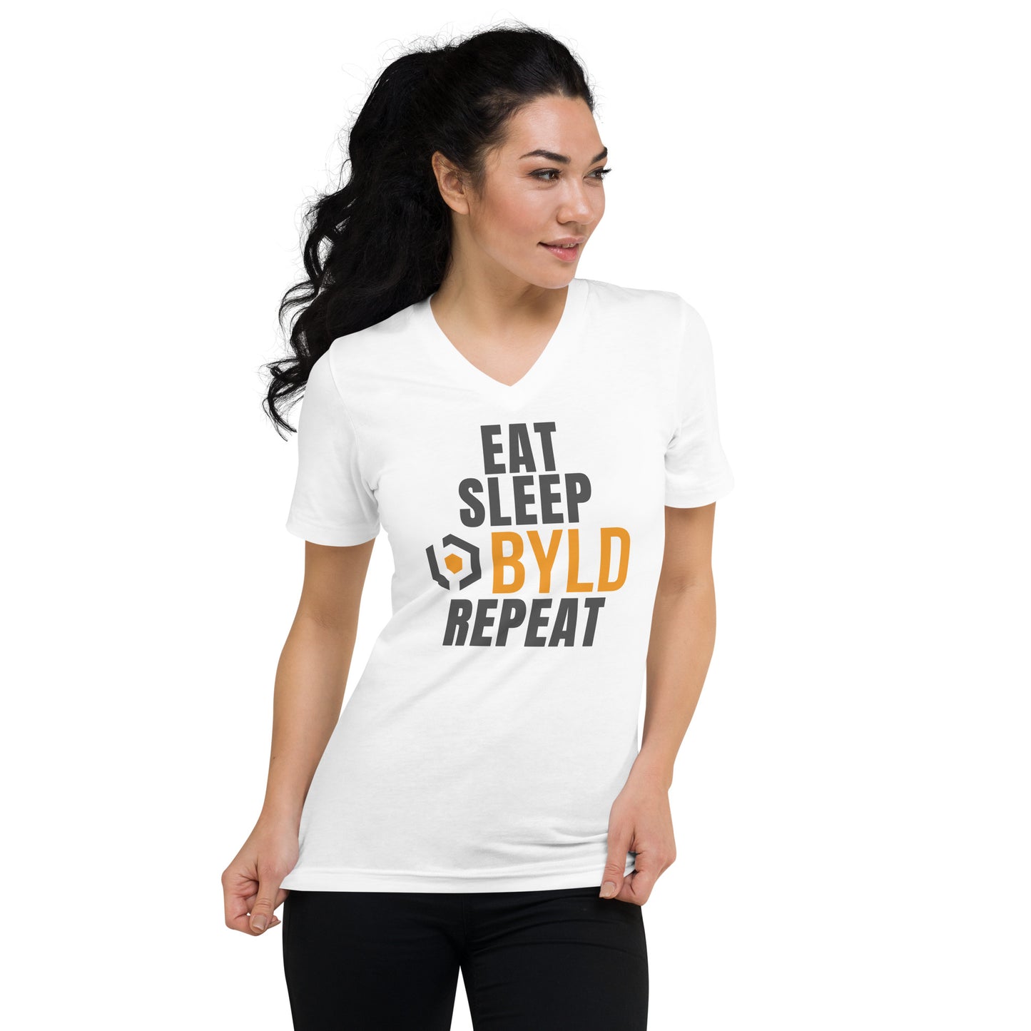 Eat Sleep BYLD Unisex Short Sleeve V-Neck T-Shirt